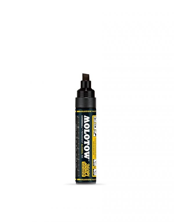Rotulador permanente negro Molotow Masterpiece 360 PI con punta biselada de 4-8 mm y tinta base alcohol